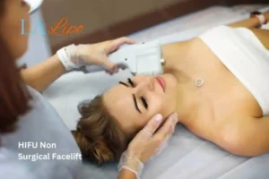 Woman having Hi-Fu to reduce wrinkles Liphook.