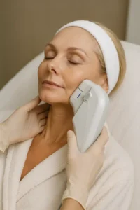 Woman receiving HIFU non surgical facelift treatment Liphook