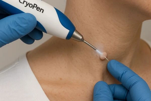 Person receiving cryotherapy Liphook for skin tag removal