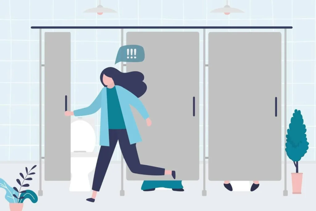 graphic of Urine incontinence Liphook woman running to the toilet.