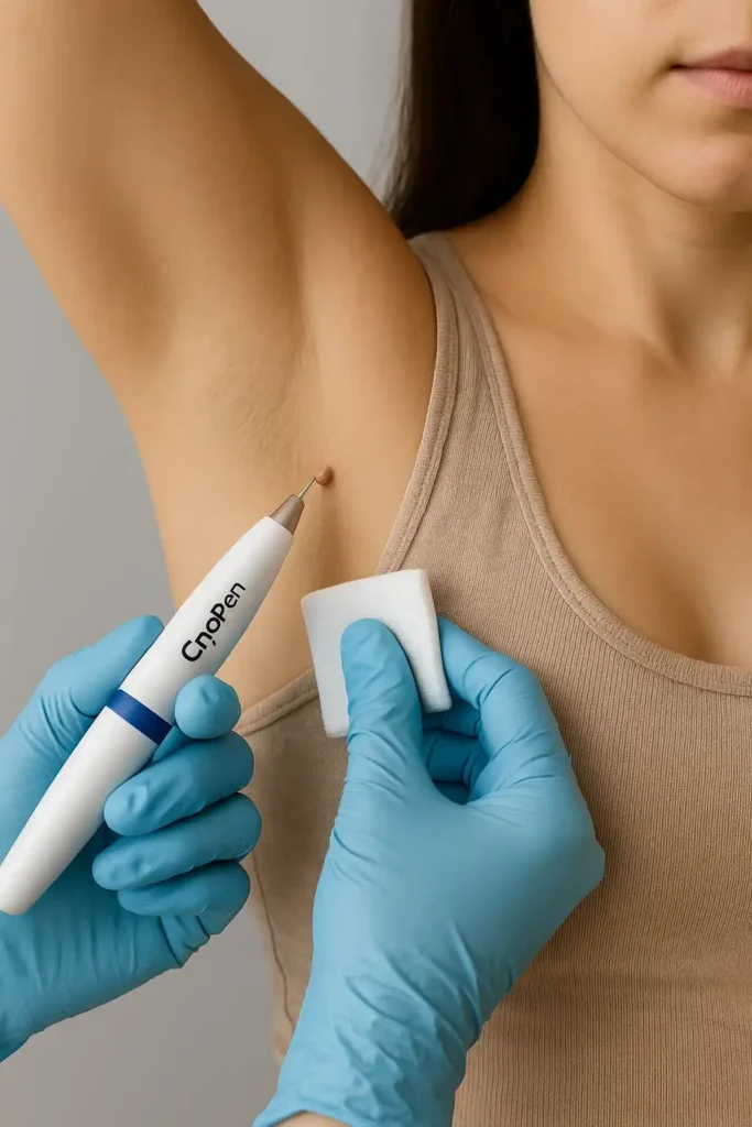 woman having cryopen to remove underarm skin tags Liphook
