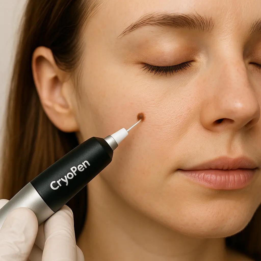 woman receiving facial mole removal Liphook using cryopen